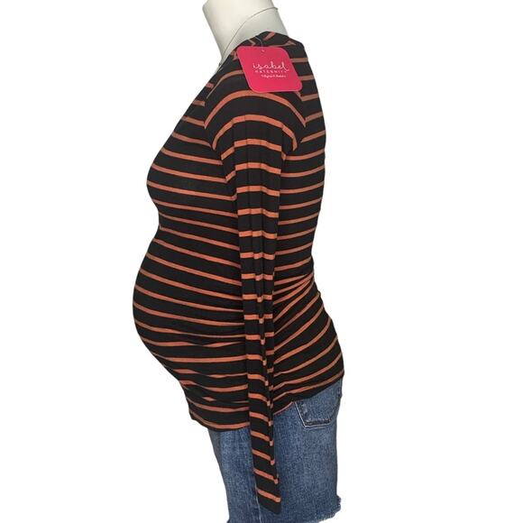 Isabel NWT Maternity Top Long Sleeve Pullover Striped Black and Orange Size XS - Picture 1 of 9